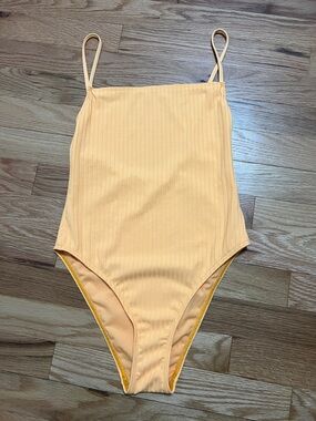 Topshop Peach Ribbed One-Piece Swimsuit